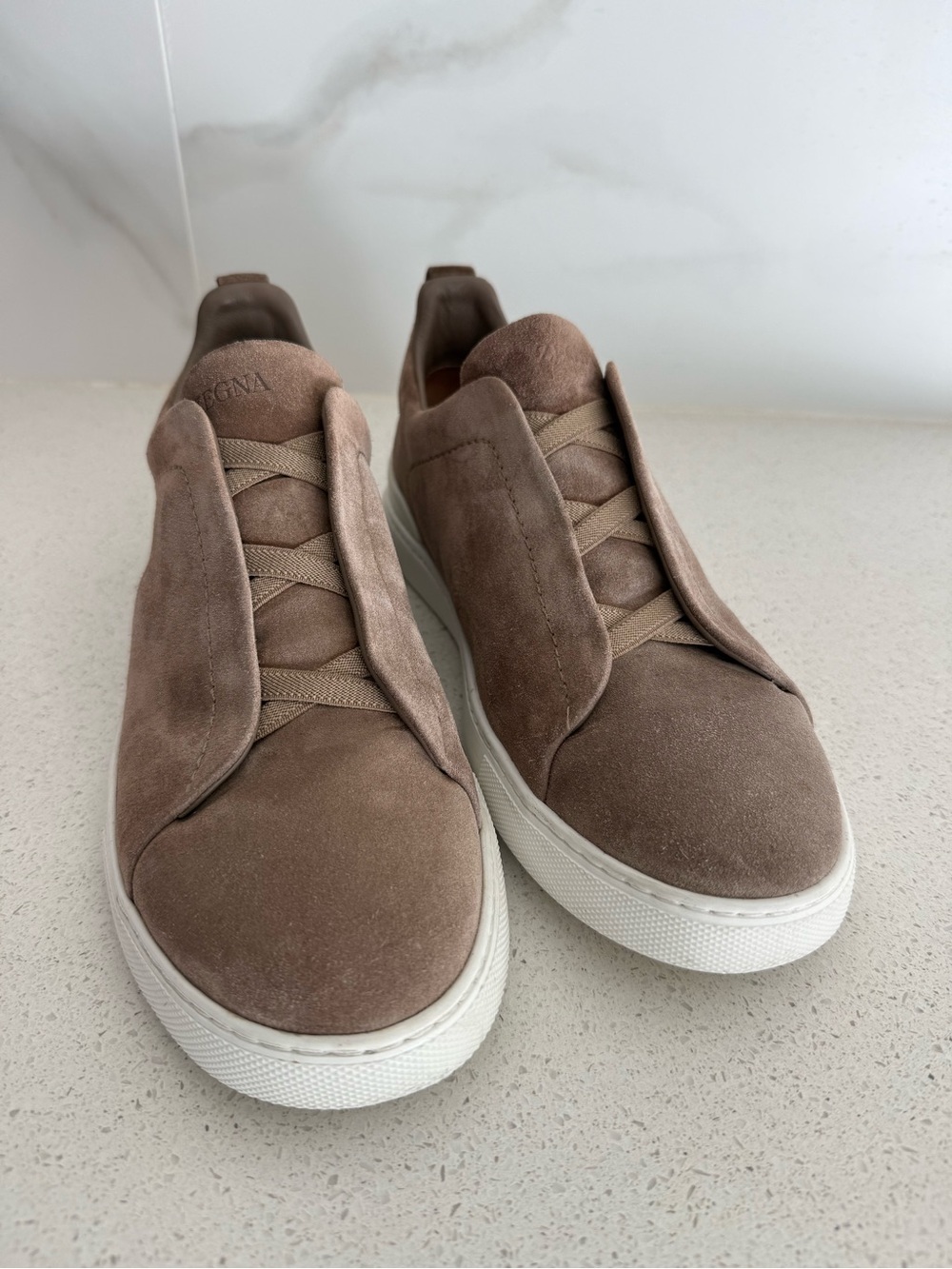 ZEGNA Triple Stitch Beige Suede Sneakers Size 11